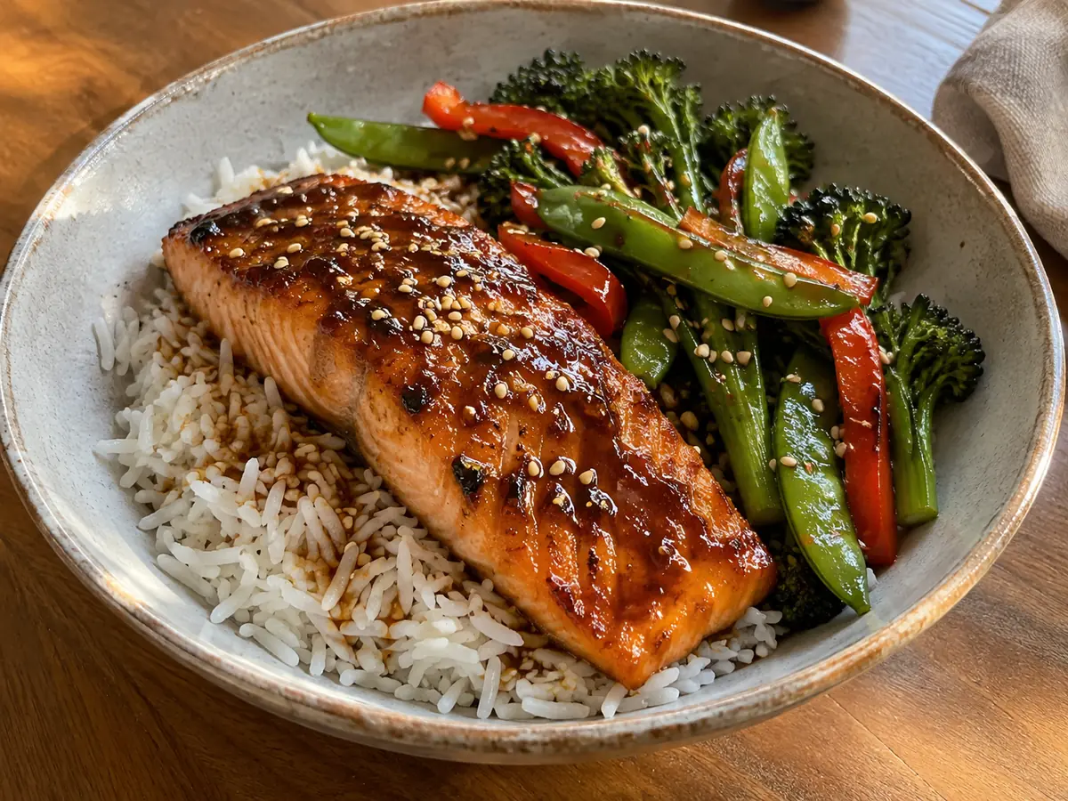 Miso-Glazed Salmon with Sesame Greens and Rice