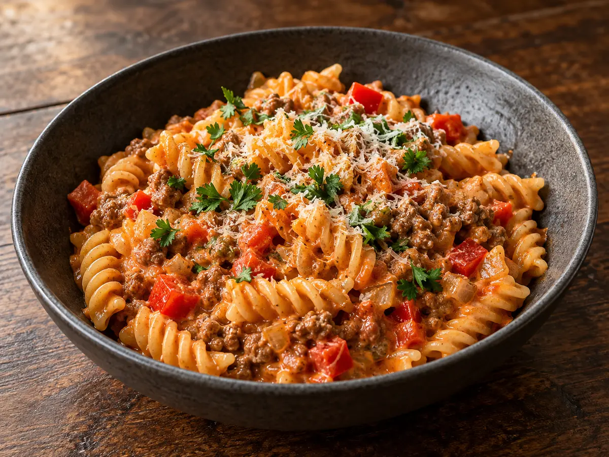 Smoky Paprika Beef Pasta with Sweet Pepper and Creamy Tomato Sauce